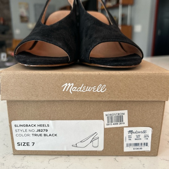 Madewell Black Alana Suede Slingback Peep Toe Heel Sz 7 - Picture 2 of 6